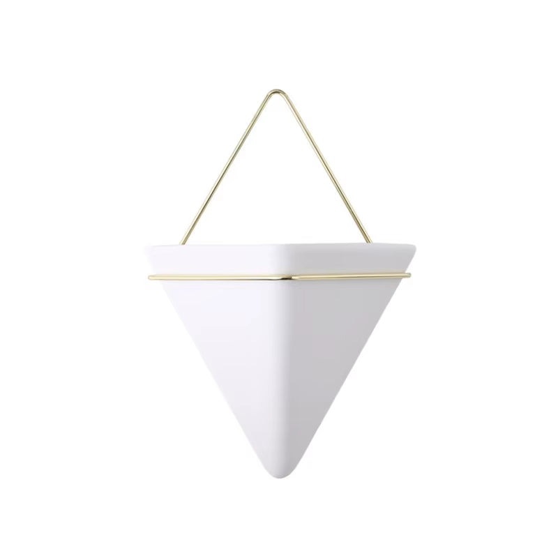 NEW Wall Mounted Triangle Plant Flower Pot Nordic Ceramic Flowerpot Succulent Plant Holder Indoor Hanging Planter Geometric Vase