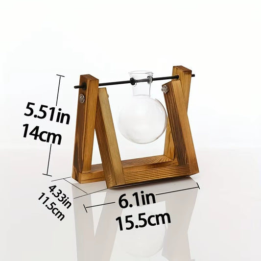 Tabletop Glass Planter Propagation Station Hydroponic Plant Vases in Wooden Rack Terrarium for Plants for Home Decor Room Decora